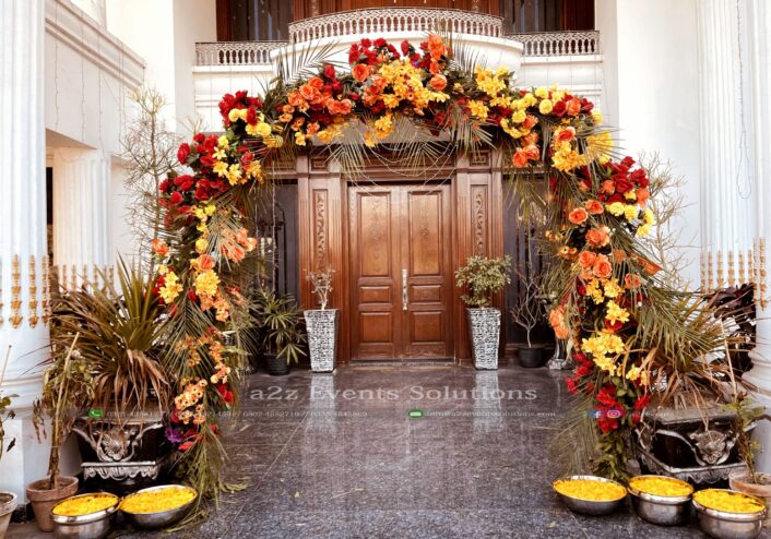 traditional decor, home decor, floral arch, wedding decorators