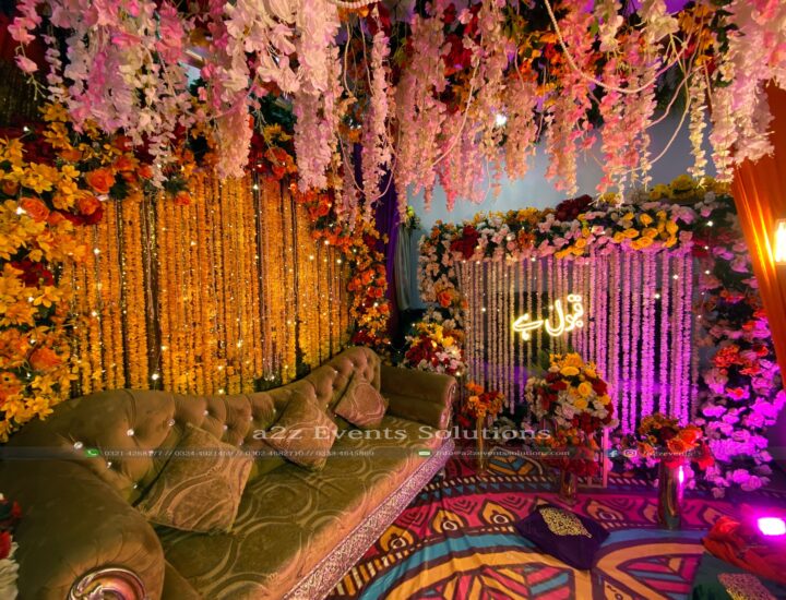 mayoun decor, intimate wedding, nikkah wall, floral decor
